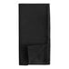A black cloth napkin folded in half with a corner point.