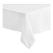A close up of a white Choice square table cover with a folded edge.