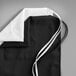 A white polyester bib apron with black pockets.