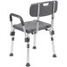 A Flash Furniture gray bath and shower chair with back and arms.