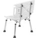 A white plastic shower chair with metal legs and an extra large back.