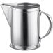 An Acopa stainless steel water pitcher with a handle.