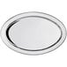 An Acopa stainless steel oval platter with a round edge.