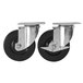 A set of two Main Street Equipment plate casters with black rubber wheels and chrome hardware.