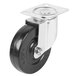 A set of Main Street Equipment plate casters with black and silver wheels.