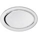 An Acopa stainless steel oval platter with a white background.