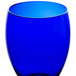 A blue Libbey tall iced tea glass on a white surface.