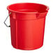 A red Lavex round bucket with a metal handle.