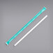 A white SOFi jumbo paper straw with blue and white stripes.