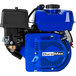 A blue and black DuroMax gas engine with a black cover.
