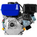 A blue and black DuroMax gasoline engine with a recoil starter.