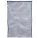 A blue mesh laundry bag with a white drawstring.