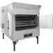 A Southern Pride SP-700 stainless steel gas rotisserie smoker with a door open.