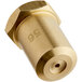A gold metal cylinder with a small hole and a nut.
