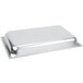A Vollrath stainless steel rectangular tray with a white background.
