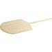 A wooden pizza peel with a handle.