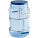 A blue polycarbonate container with a blue lid and metal hanger.