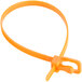 An orange Retyz plastic cable tie with a metal clip.