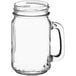 An Acopa clear glass Mason candle jar with a handle.