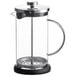 An Acopa glass coffee press with a metal handle and lid.