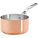 A de Buyer copper saucepan with a stainless steel handle.
