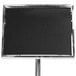 A black Aarco single pedestal sign board with a silver frame on a white background.