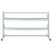 A white metal rack with four metal shelves.