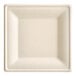 A square white EcoChoice bagasse plate with a square edge.