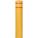 A yellow cylindrical object with red stripes.