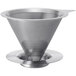 A silver Hario V60 metal coffee dripper with a round bottom.