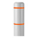 A white cylinder with orange stripes.