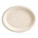 An oval EcoChoice bagasse plate with a white background.