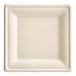 An EcoChoice natural bagasse square plate with a white background.