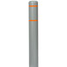 A grey bollard cover with orange stripes on a white background.
