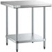 A Regency stainless steel work table with undershelf and galvanized legs.