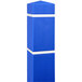 A blue Innoplast bollard cover with white reflective stripes.