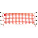 An orange US Netting wall bracket mounted safety net with metal clips.