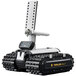 The black and white Trailer Valet RVR3 remote-controlled trailer dolly with wheels and a remote control.