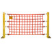 An orange safety net with metal poles.