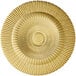 An Acopa sunburst glass charger plate with a gold circular design.
