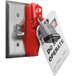 A red Accuform universal wall switch cover with a padlock attached.