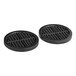 Two black rubber waffle plates with square holes.