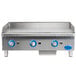 A Globe stainless steel countertop gas griddle.