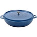A cobalt blue round brazier with a lid.