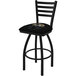 A black Holland Bar Stool swivel bar stool with a black padded seat and a Notre Dame logo on the back.