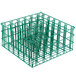 A green Microwire catering basket with many square compartments.