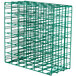A green Microwire catering glassware basket with 36 compartments.
