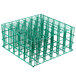 A green Microwire catering glassware basket with 36 compartments.