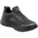 A black Skechers Work Charles men's athletic shoe with an alloy toe and non-slip sole.