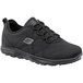 A black Skechers women's non-slip athletic shoe with a medium width and soft toe.